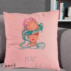 Perna Personalizata Zodie Rac, 40x40 cm, Roz, Husa Detasabila, Perna Inclusa, BEKZ®