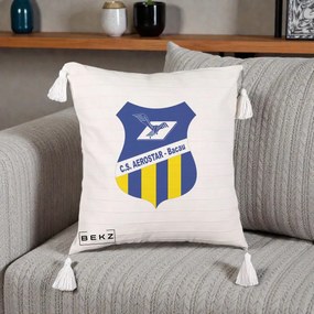 Perna Personalizata CS Aerostar Bacau Fotbal, 40x40 cm, Bej cu Franjuri, Husa Detasabila, Perna Inclusa, BEKZ®