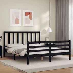 3193870 vidaXL Cadru de pat cu tăblie, negru, 160x200 cm, lemn masiv