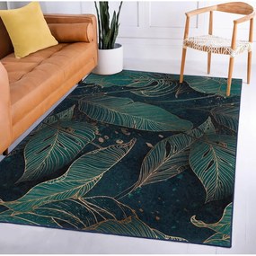 Covor tip traversă culoare petrol lavabil 80x200 cm Midnight Jungle – Mila Home