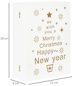 Calendar de Advent de Craciun in forma de carte cu litere si decoratiuni tematice, 22x9x30 cm, din placaj, alb HOMCOM | Aosom Romania