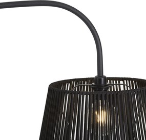Lampă de podea de exterior Japandi neagră cu abajur din frânghie IP44 - Arc Jayla