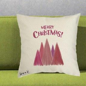Perna Decorativa Merry Christmas Brazi Roz, 40x40 cm, Ecru, Husa Detasabila, Perna Inclusa, BEKZ®
