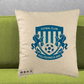 Perna Personalizata FC Politehnica Iasi Fotbal, 40x40 cm, Bej, Husa Detasabila, Perna Inclusa, BEKZ®
