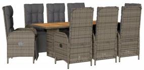 3213523 vidaXL Set mobilier grădină cu perne, 9 piese, gri, poliratan