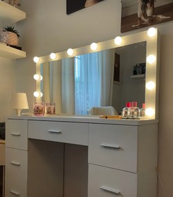 Masă de toaletă mare albă cu iluminare 80 x 40 x 110cm