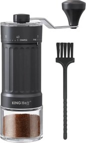 Măcinător manual de cafea Kinghoff KH 2002, 30 g, Mecanism ceramic, Reglare continuă a fineții, Negru