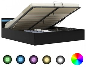 Cadru pat hidraulic cu ladă LED negru 160x200cm piele ecologică