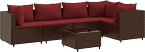 vidaXL Set mobilier de grădină cu perne, 6 piese, maro, poliratan