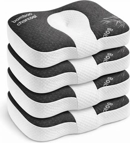 PACHET 4 PERNE CERVI-SAN DUO, pernă ortopedică cervicală, din spumă cu memorie, două înălțimi, Alb/Gri