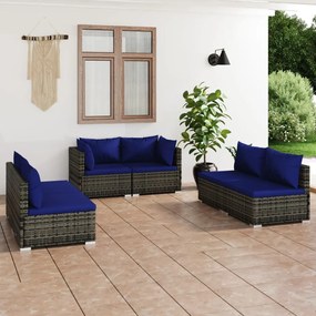 3102214 vidaXL Set mobilier de grădină cu perne, 6 piese, gri, poliratan