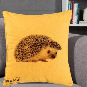 Perna Decorativa Arici Fotorealist, 40x40 cm, Galben, Husa Detasabila, Perna Inclusa, BEKZ®