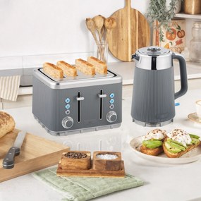 HOMCOM 2200W, fierbător 1,7L cu funcție de fierbere rapidă, filtru anticalcar și toaster cu 4 felii și 7 trepte de rumenire, gri | Aosom Romania