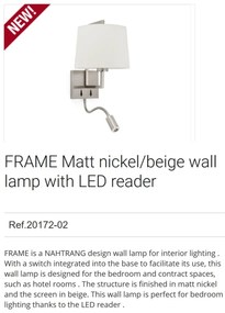 Aplica perete cu reader LED design clasic FRAME nickel/bej