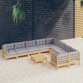 3096988 vidaXL Set mobilier de grădină cu perne gri 10 piese lemn masiv de pin