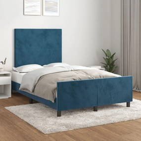 Cadru de pat cu tablie, albastru inchis, 120x200 cm, catifea Albastru inchis, 120 x 200 cm, Design simplu