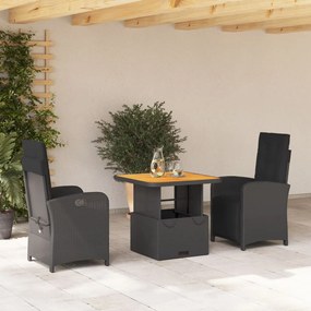 3277327 vidaXL Set mobilier de grădină cu perne, 3 piese, negru, poliratan