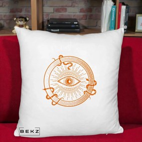 Perna Personalizata Ochiul Providentei Mistic Orange, 40x40 cm, Alb Pufos, Husa Detasabila, Perna Inclusa, BEKZ®