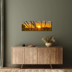 Tablou cu câmp în apus de soare (cu ceas) (90x30 cm)