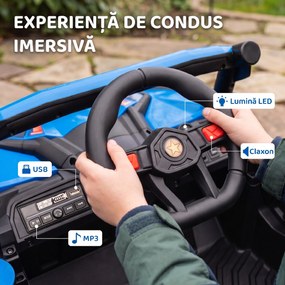 AIYAPLAY Mașină Electrică UTV pentru Copii 12V cu Centură, Telecomandă, Suspensii, USB, 3-7 km/h, 3-5 Ani, Albastru | Aosom Romania