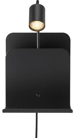 Nordlux - Lampă de perete ROOMI cu poliță, USB, 1xGU10/8W/230V negru