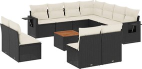 vidaXL Set canapele de grădină, 12 piese, cu perne, negru, poliratan