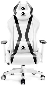 Scaun gaming, ergonomic, masaj pernă lombară, brațe reglabile 2D, piele PU, roți silențioase, rezistent 150 KG, Alb/Negru