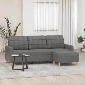 Canapea cu 3 locuri si taburet, gri inchis, 180 cm, textil Morke gra, 198 x 77 x 80 cm