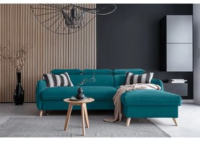 Colțar turcoaz extensibil cu tapițerie din catifea (cu colț pe partea dreaptă) Sweet Harmony – Miuform