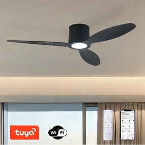 ZEVENTI - Ventilator de tavan LED VENTORA, 24W, 230V, Wi‑Fi Tuya, negru + telecomandă