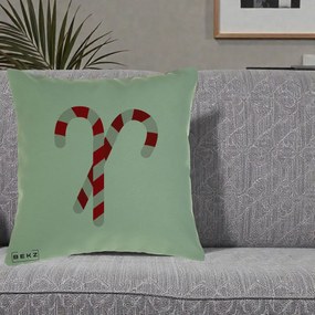 Perna Decorativa Candy Cane de Craciun, 40x40 cm, Verde, Husa Detasabila, Perna Inclusa, BEKZ®