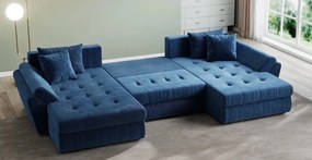 Colțar extensibil dumonde cu ladă de depozitare si sezut confortabil din spuma high-density, Loana U Zoom Blue 355x185 cm