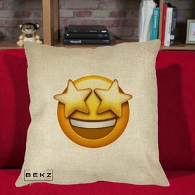 Perna Decorativa Emoji Ochi Stele, 40x40 cm, Crem, Husa Detasabila, Perna Inclusa, BEKZ®