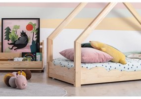 Pat din lemn de pin în formă de căsuță Adeko Luna Drom, 90 x 200 cm