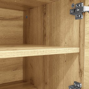 Comodă TV în culori contrastante, 200x45x45 cm, Culoare naturală+Gri