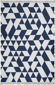 Covor 22992A, 80x150 cm, forma dreptunghiulara, bumbac, alb/albastru