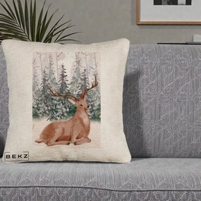 Perna Decorativa Ren in Padure Roz Moale, 40x40 cm, Bej Canapea, Husa Detasabila, Perna Inclusa, BEKZ®
