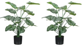 HOMCOM Set de 2 plante artificiale interioare 65 cm, arbore artificial cu ghiveci din plastic și floxare, verde | Aosom Romania