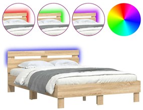 3207555 vidaXL Cadru de pat cu tăblie și LED, stejar sonoma, 120x200 cm