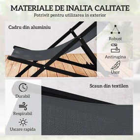 Outsunny Set 2 Scaune Fotoliu Sezlong pentru Exterior, Pliabile si Rabatabile, din Aluminiu, Gri, 96.5 x 58 x 91.5cm | Aosom Romania
