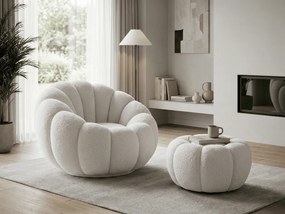 Fotoliu design rotativ BLOOM cu taburet, alba