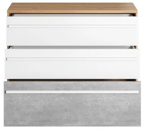 Comoda Piano Cu 3 Sertare, Stejar Nash, Alb Si Beton, 110 Cm