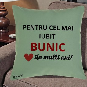 Cadou pentru Bunic - Perna Personalizata Pentru Cel Mai Iubit Bunic La Multi Ani Rosu, 40x40 cm, Verde, Husa Detasabila, Perna Inclusa, BEKZ®