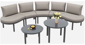 Set mobilier de grădină 5 locuri, 2 mese de cafea din sticlă securizată, perne și saltele confortabile, Gri