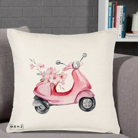 Perna Decorativa Scuter Roz cu Flori Acuarela, 40x40 cm, Crem Reliefat, Husa Detasabila, Perna Inclusa, BEKZ®