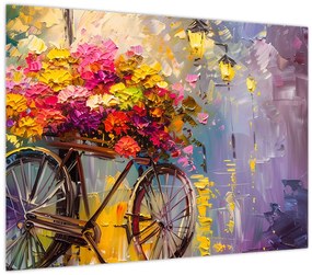 Tablou pe sticlă - Roată cu flori (70x50 cm)