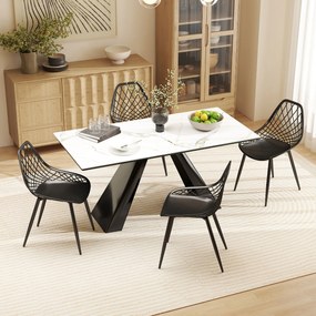 HOMCOM Set 4 Scaune Moderne cu Spătar Perforat Plastic și Metal Negru | Aosom Romania