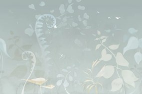 Tapet autoadeziv natura moartă abstractă cu plante în albastru-gri