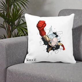Perna Personalizata One Punch Man Saitama Pumn, 40x40 cm, Alba Mata, Husa Detasabila, Perna Inclusa, BEKZ®