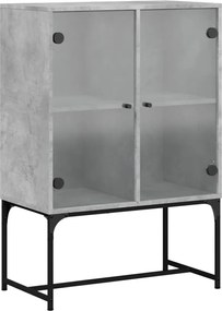 vidaXL Dulap lateral cu uși din sticlă, gri beton, 69x37x100 cm